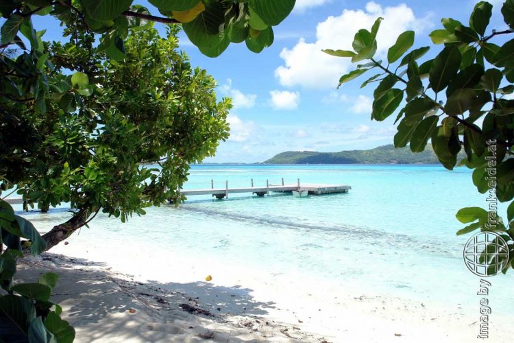 Bild: Insel mit Steg auf Bora Bora - Reiseblog von Frank Seidel