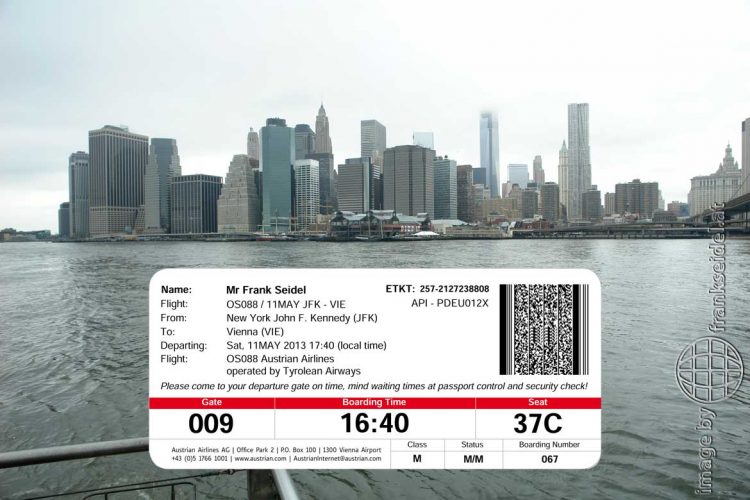 Bild: Bordkarte Flug von New York City nach Wien - Reiseblog von Frank Seidel